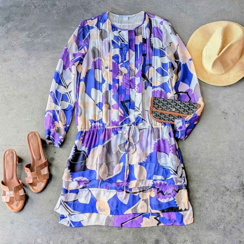 Diane von Furstenberg Francesca Silk Dress Blue Purple Floral Mini Dress size 4